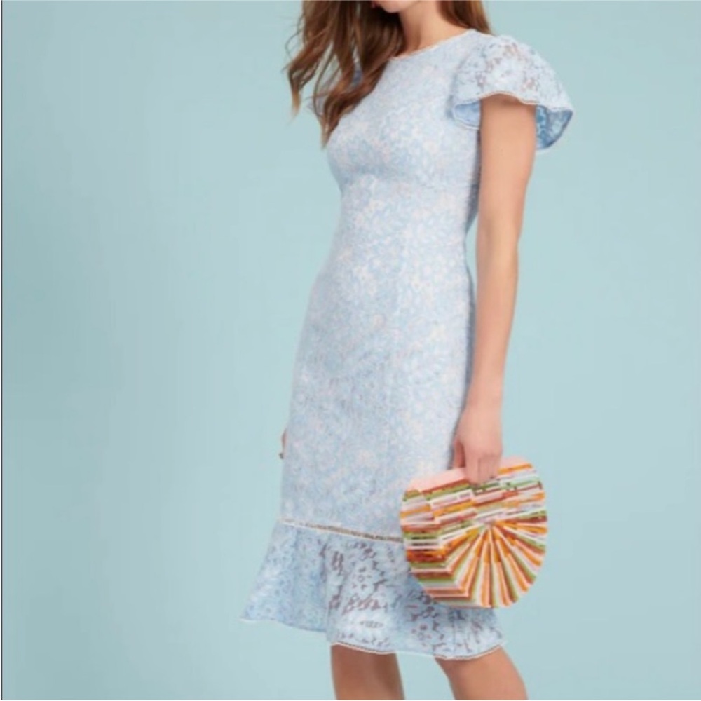 Rachel Parcell Lace Sheath with Ruffle Hem - Celeste Blue Size M - Picture 2 of 16